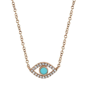 TURQUOISE AND DIAMOND EVIL EYE NECKLACE