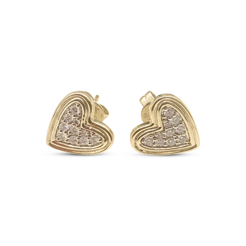 PAVE DIAMOND DOUBLE OUTLINE HEART STUD EARRINGS