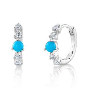 TURQUOISE AND DIAMOND HUGGIE EARRING