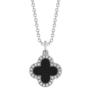 DOUBLE SIDED DIAMOND AND GEMSTONE CLOVER NECKLACE