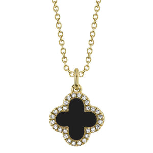 DOUBLE SIDED DIAMOND AND GEMSTONE CLOVER NECKLACE