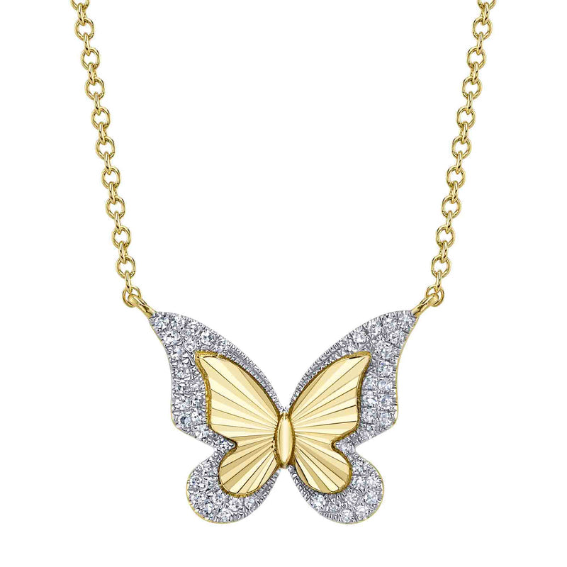 FLUTED AND DIAMOND BUTTERFLY NECKLACE