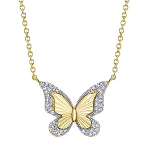 FLUTED AND DIAMOND BUTTERFLY NECKLACE