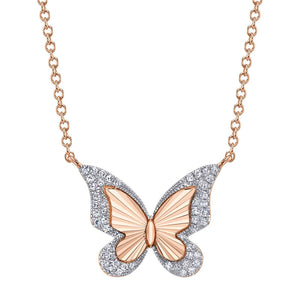 FLUTED AND DIAMOND BUTTERFLY NECKLACE