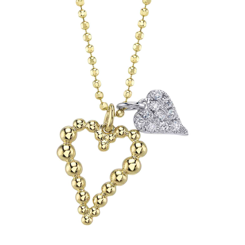 BEADED AND PAVE DIAMOND HEARTS NECKLACE