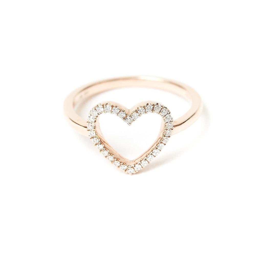 Sparkly open heart ring with a solid 14k (14 karat) gold band. 0.13 carats of diamonds. Custom ordered based on your ring size.