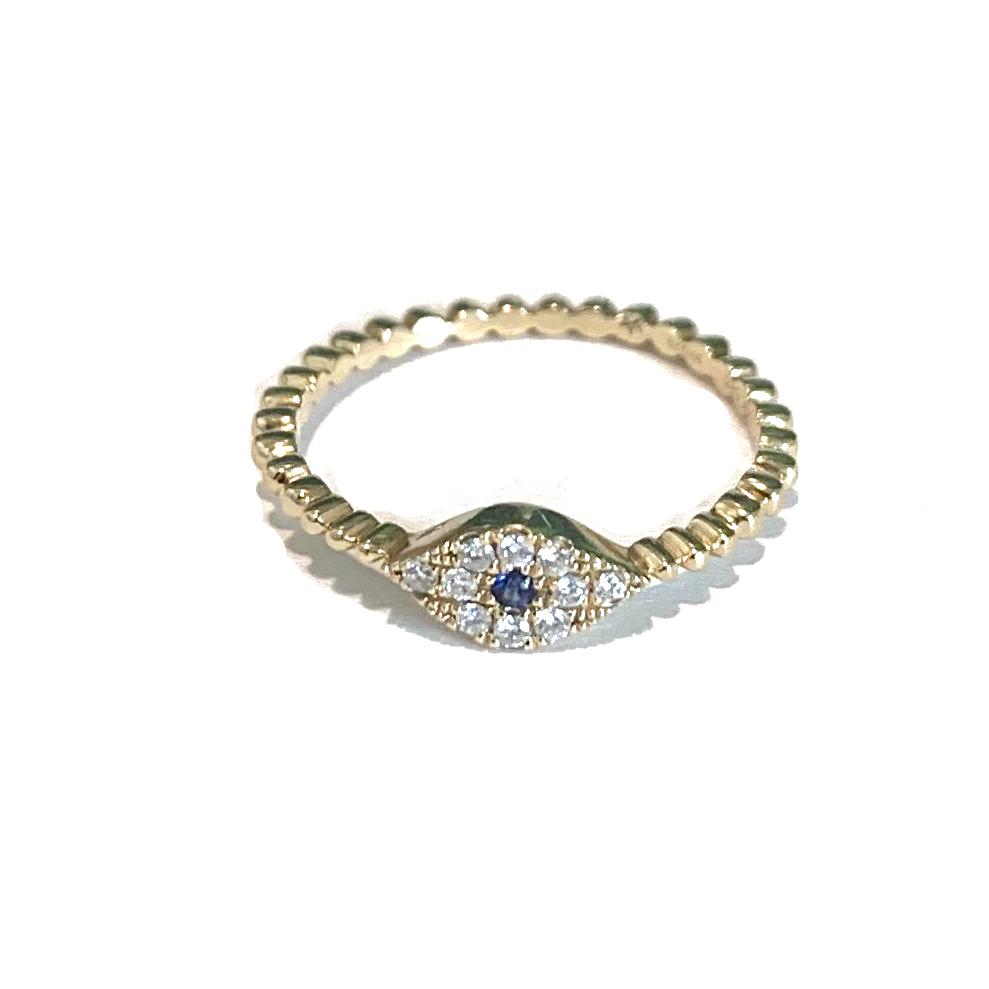 EVIL EYE RING with pave diamonds and blue sapphire
