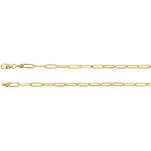 Solid 14k gold paperclip bracelet with 2.6 millimeter elongated chain links