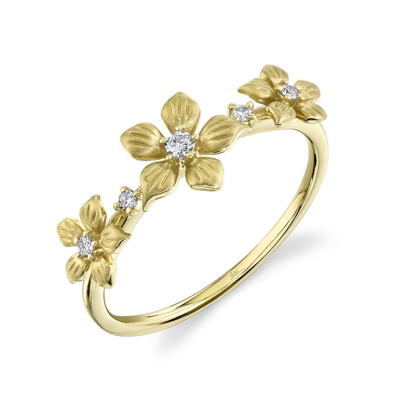 BRUSHED GOLD AND DIAMOND FLOWER RING