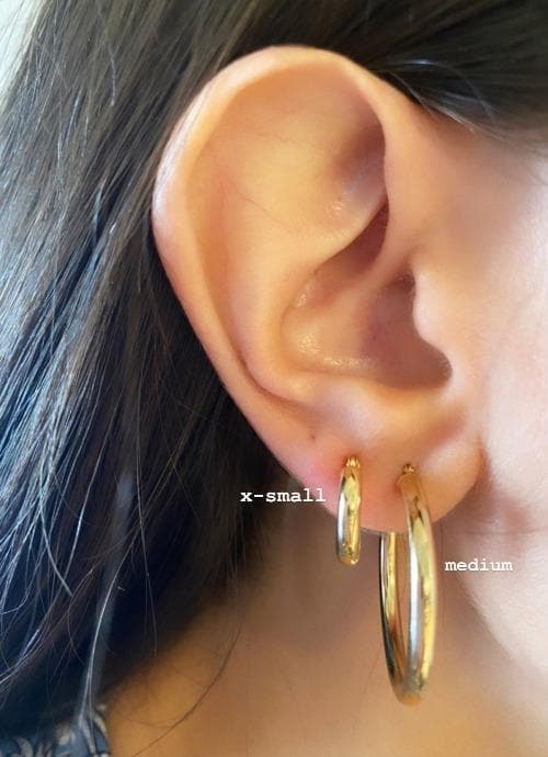 3mm Gold Tube Hoop Earrings 14K Yellow Gold / 35mm (1.40) Diameter by Baby Gold - Shop Custom Gold Jewelry